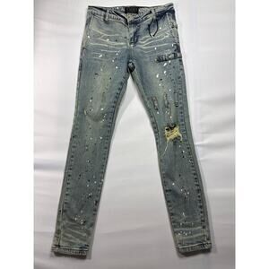 THRT Men's Paint Splatter Distressed Skinny Blue Denim Jeans - Size 30 (29x30)